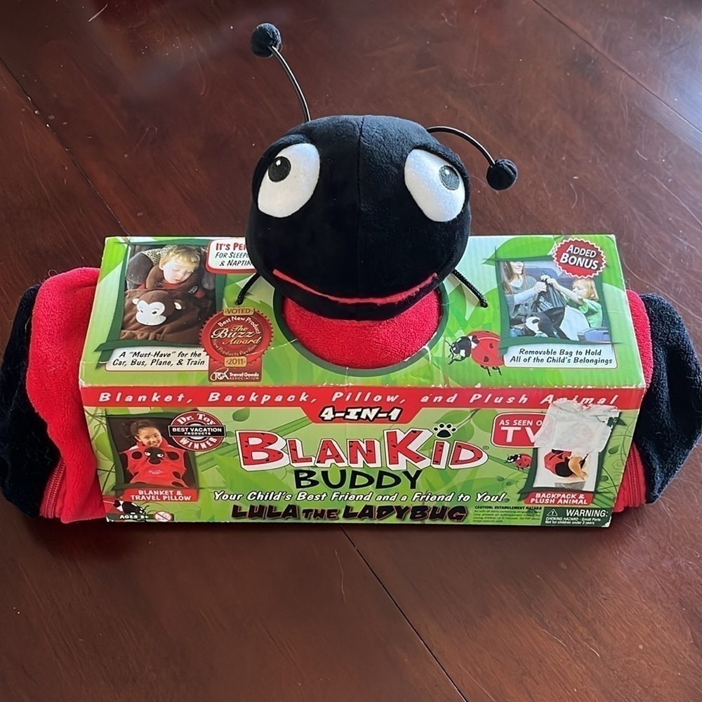 Brand New BlanKid Buddy 4-in-1 Backpack Blanket Pillow Plush LadyBug Travel